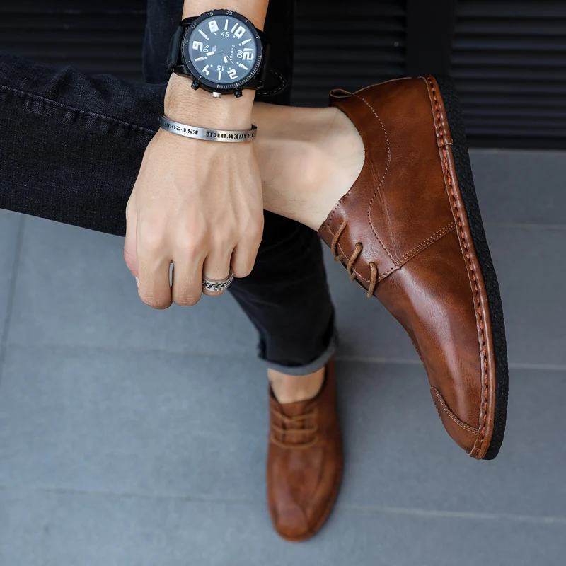 

2019 autumn new retro leather men's casual soft breathable non-slip fashion Oxford driving shoes