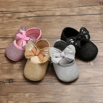

Hot Toddler Girl Crib Shoes Newborn Baby Bowknot Soft Sole Prewalker Sneakers Anti-slip Soft Sequined 0-18M 7 Colors New