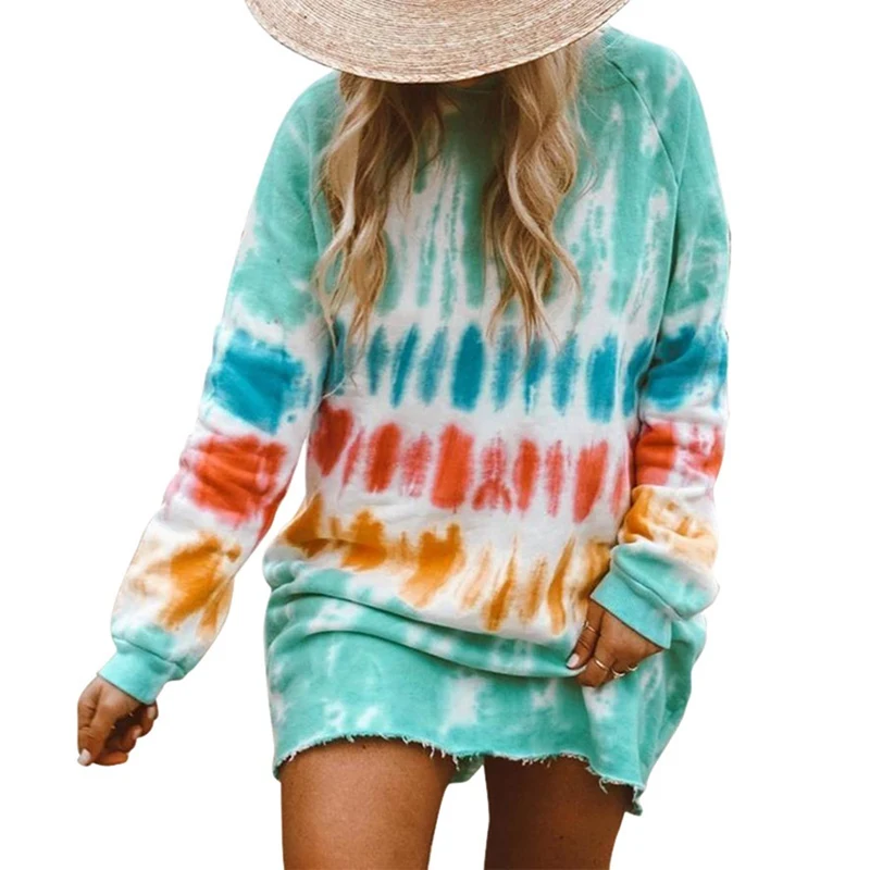 

2020 Autumn And Winter Women Tie Dye Shirt Loose Plus Size Female Pullovers Top Gradient Striped Sweatshirt Ladies Street Cloth