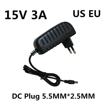 

15V 3A EU Plug AC DC Adapter Power Supply 5.5x2.1-2.5mm DC Barrel Connector AC 100-240V Converter to DC 15V 3000mA 45W Charger
