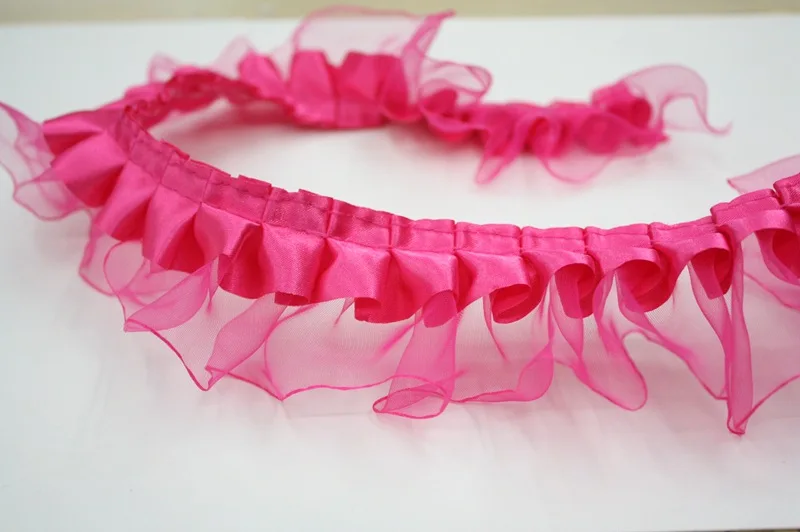30 ярдов 10 цветов винтажная гофрированная атласная кружевная кромка отделка плиссированная лента из ткани подол 2,1" Ширина - Цвет: Hot pink
