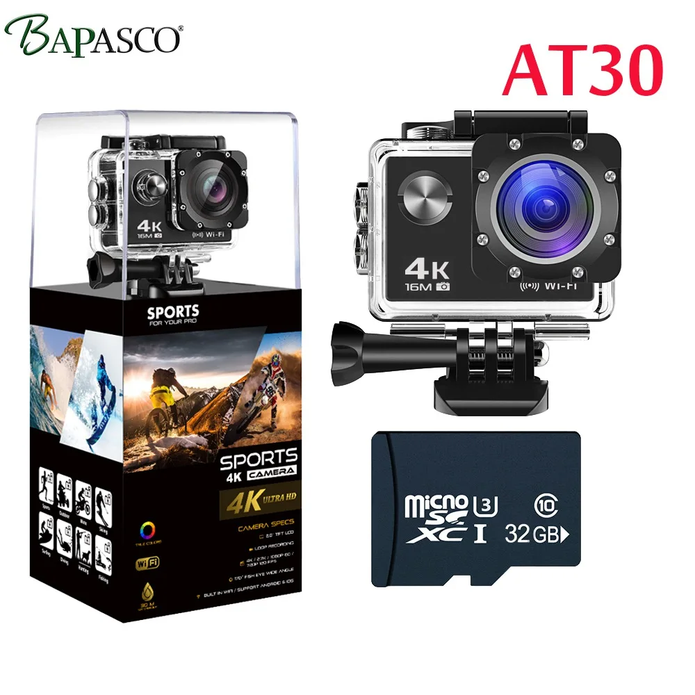Go Sport pro Камера 16MP настоящий 4K спортивные Камера со встроенным WI-FI 2 дюймов ЖК-дисплей экран 170 градусов широкоугольный объектив с фокусным расстоянием - Цвет: AT30 package2