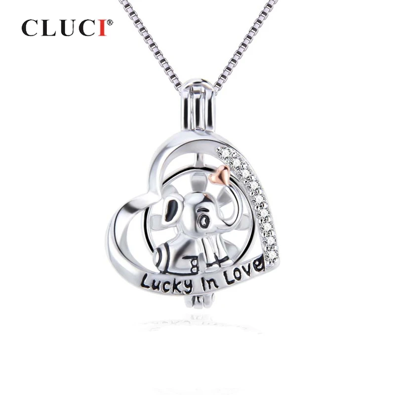 

CLUCI Silver 925 Cute Elephant Charms Women Pendant Jewelry 925 Sterling Silver Heart Zircon Pendant Pearl Locket SC355SB