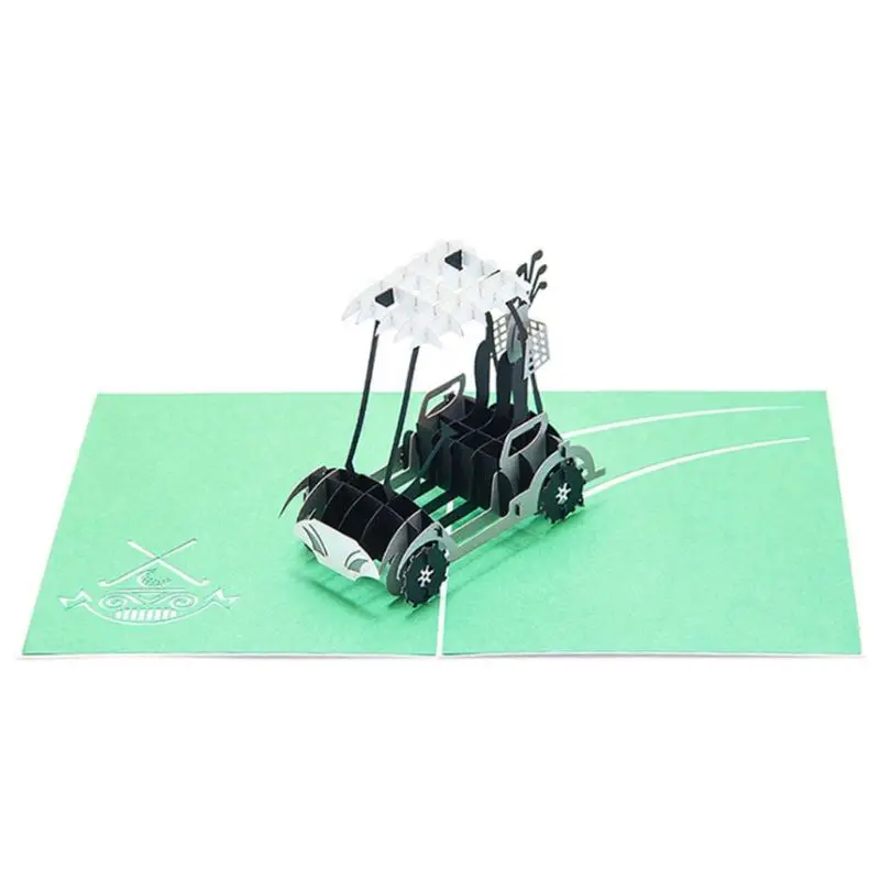 Гольф Cart 3D всплывающие поздравительные открытки ручной работы на день рождения свадебные приглашения Ремесло Искусство E65B