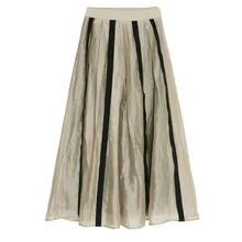 MEVGOHOT осень зима плиссированные Женские Лоскутные Длинные Юбки Высокая талия драпированные сетчатые полосатые повседневные свободные юбки HD2968