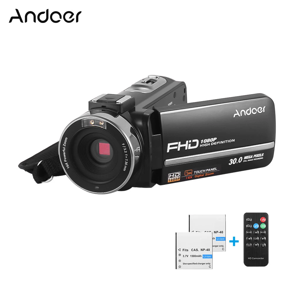 Andoer HDV-301LTRM 1080P 30MP FHD Цифровая видеокамера DV камера ночного видения " сенсорный экран+ 2* перезаряжаемая батарея