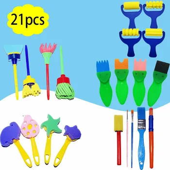 

21pcs/Set Flower Paint Brush Sponge Kids Painting Brushes Children Paint Drawing Sponge Crafts Kits Toddler Toy School Supplies