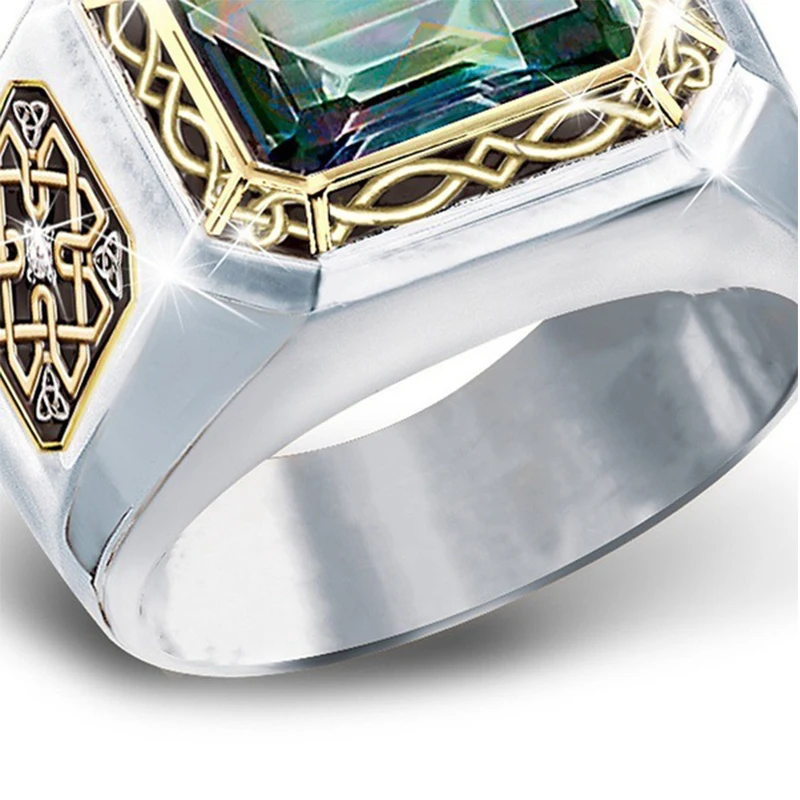 Мужское высококачественное Большое Квадратное кольцо с зеленым цирконием, роскошное Золотое кольцо, мужские серебряные кольца, свадебные ювелирные аксессуары