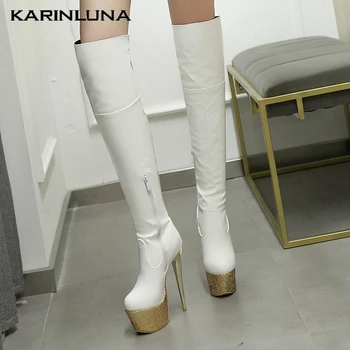 

karinluna 2020 New Fashion Women Shoes Big size 48 Sexy Party Ultra High Heels Over-the-knee Boots Side Zipper Platform Shoes