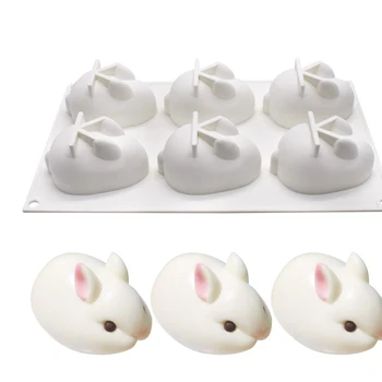 

6 Holes Easter Rabbit Silicone Cake Mould for Mousses Ice Cream Cheesecake French Dessert DIY 3D Baking Pan Baking Cupcake Mold