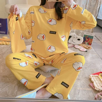 

Spring and Autumn Cloth Bag Pajamas Women's GIRL'S Cute Sweet Cartoon Loose and Plus-sized Korean-style Two-Piece Set Home