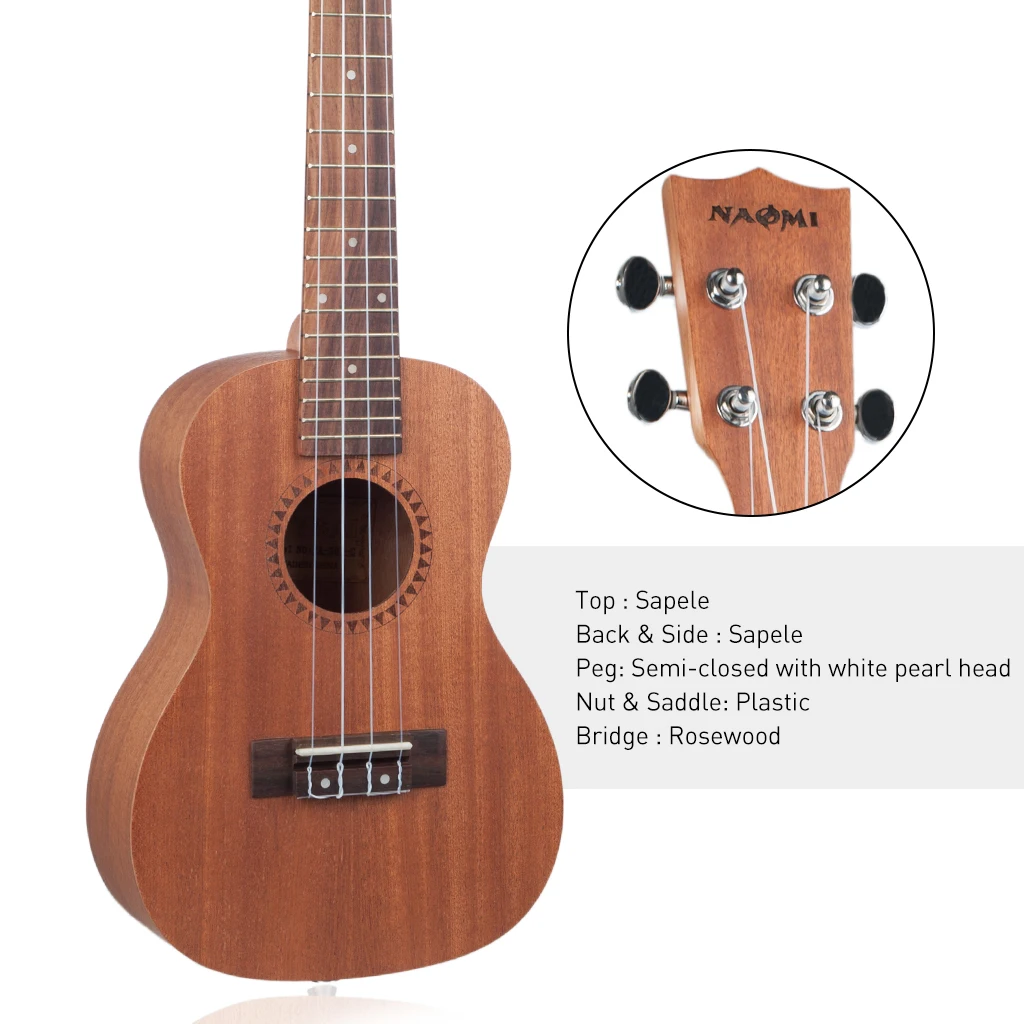 Укулеле 2" концертная укулеле Студенческая концертная укулеле Сапеле деревянная Гавайская гитара