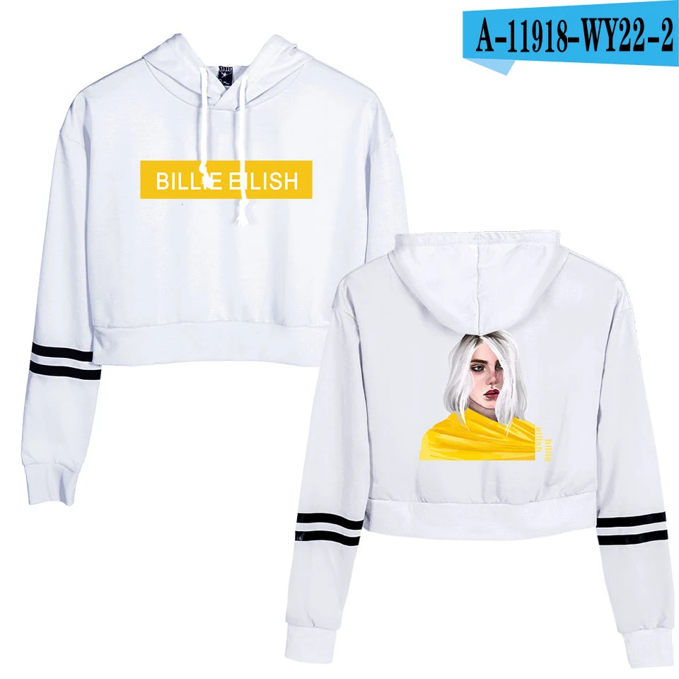 Лидер продаж, толстовки Billie Eilish, укороченный Топ для женщин, пикантные весенне-осенние хлопковые толстовки высокого качества для девочек - Цвет: white