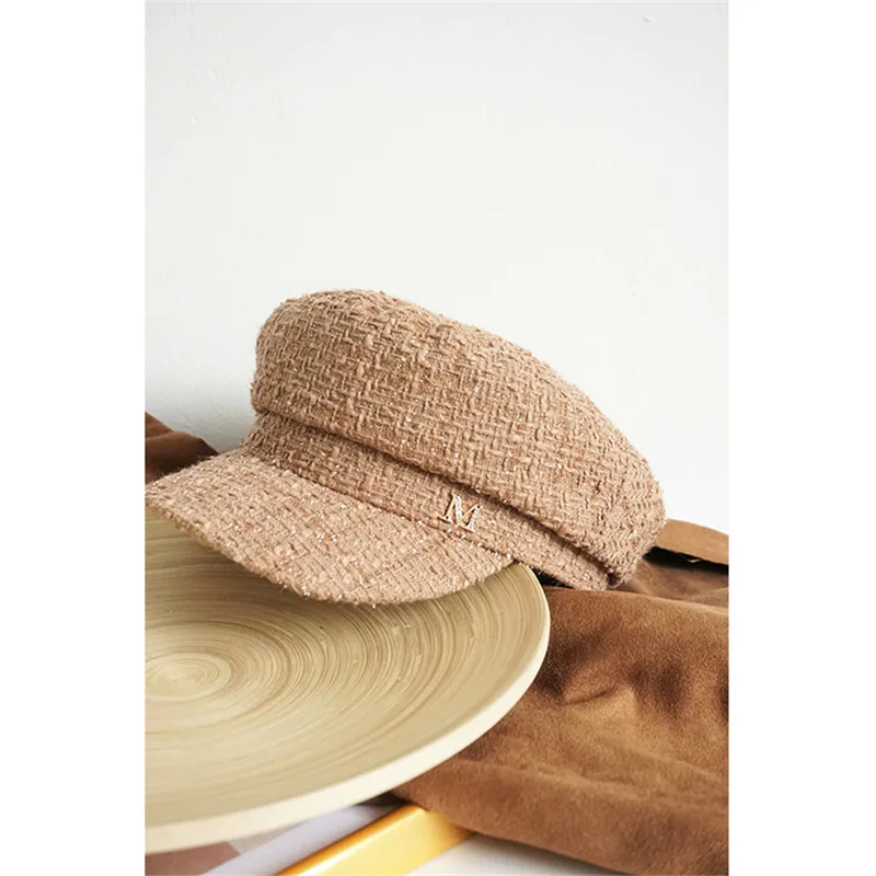 USPOP Brand Designer Fashion Winter Caps Women Diamond Letter Newsboy Caps Flat Solid Color Tweed Militray