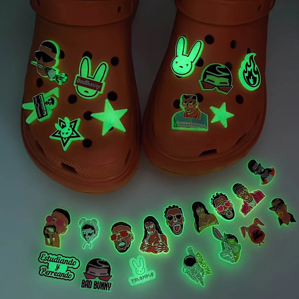 1 Pcs Glow in the Dark Croc Shoe Charms Bad Bunny PVC Shoes Accessories