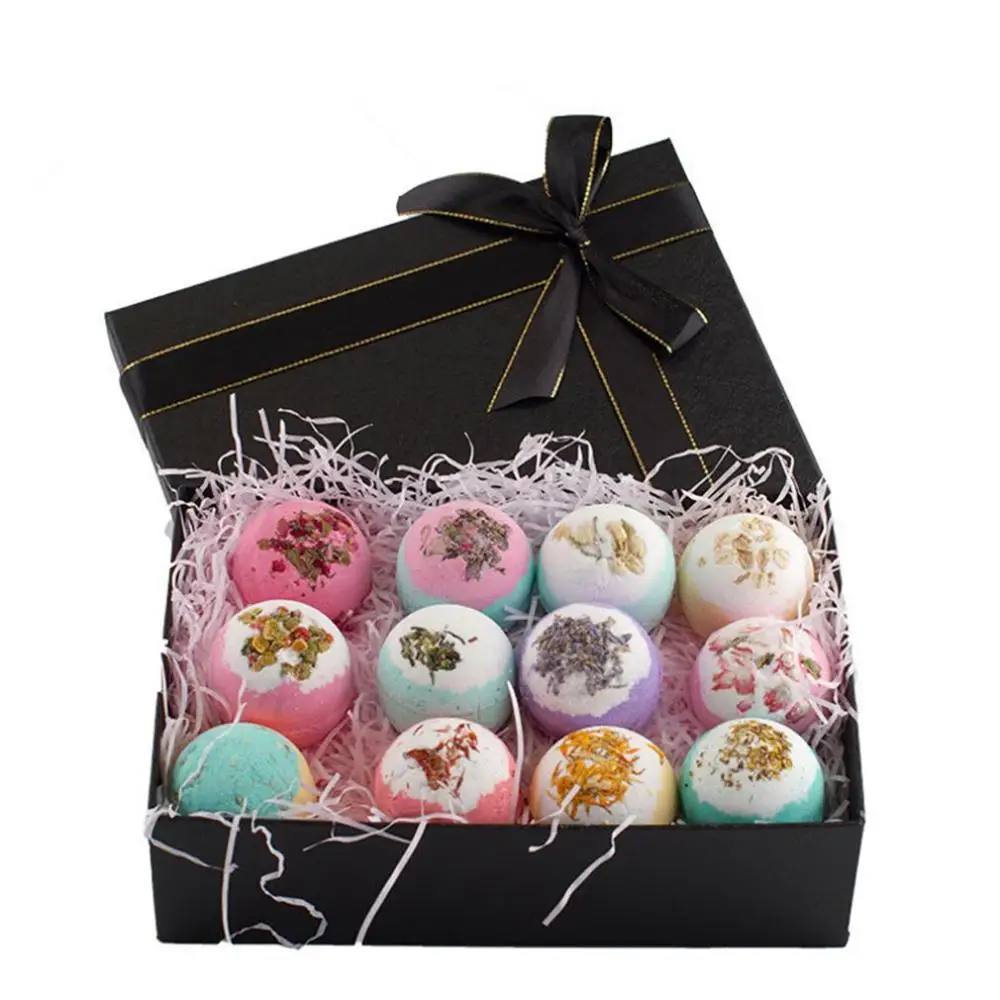 

12Pcs Color Petal Series Bathing Bath Ball Set Gift Box Bathing Bubble Ball Bubble Bomb Bath Salt Set