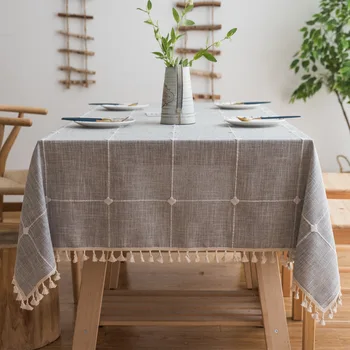 

Cotton Linen Tablecloth Tassel Square Dining Table Cushion Tea Table Tablecloth Large Plaid Rectangular Desk Accessories