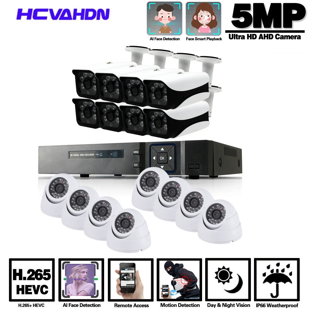 HCVAHDN H.265 + 5MP Ultra HD 16CH DVR комплект камер видеонаблюдения Система безопасности CCTV