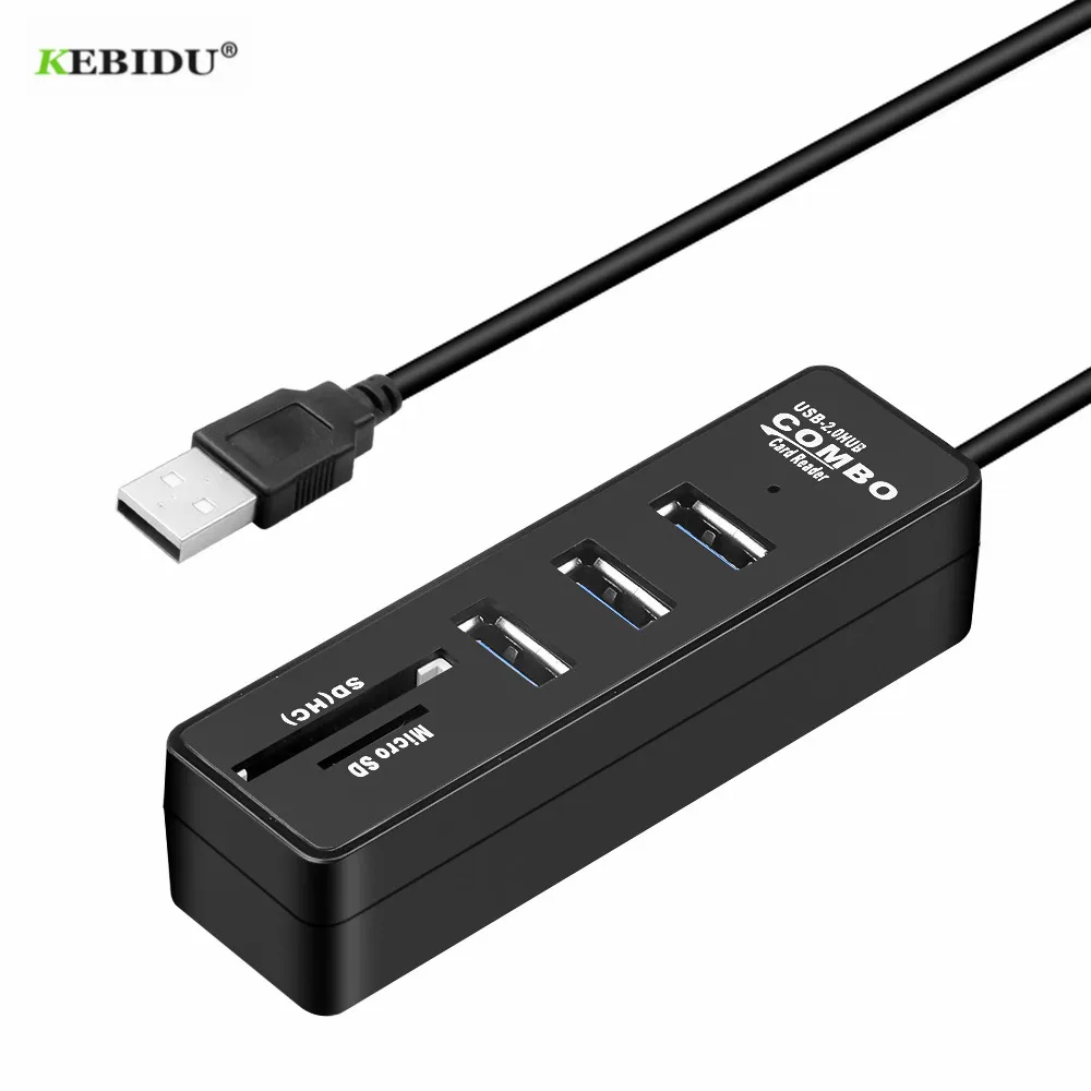 KEBIDU USB Hub 2,0 Multi USB 2,0 Hub USB divisor de alta velocidad 3 puertos 2,0 Hab TF lector de tarjetas SD todo en uno para ordenador portátil