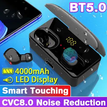 

4000mah TWS Wireless bluetooth 5.0 Earphones With Mic Noise Cancelling LED Charging Box Waterproof HIFI Stereo Fingerprint Touch