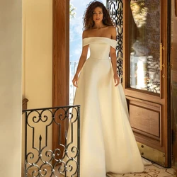 Eightree Sexy Wedding Dresses White/Ivory Satin 2022 Bride Dress A-Line Off The Shoulder Princess Wedding Evening Gown Plus Size
