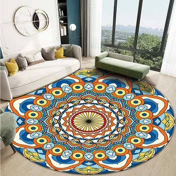 

Mandala Style Printed Soft Round Rectangle Flannel Carpet Flower Floor Room Rug Home For Living Mat Anti-slip Decor For Carpet