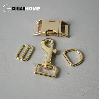 

100 sets gold metal adjust tri-glides belt buckle slider connection D rings 25 mm lip clasp snap hook DIY dog collar accessories