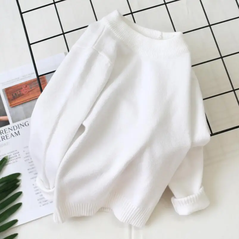 white girls clothes Свитер с длинными рукавами для мальчиков и девочек; сезон весна-осень-зима; вязаные топы; детский пуловер; свитера; однотонная детская одежда для малышей; JW5023 - Цвет: white girls clothes