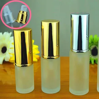 

50pcs 20ml Lotion Bottle Frosted Glass Bottle with Gold Lid Glass press pump Bottles Empty Essence bottle