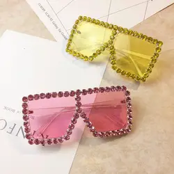 Негабаритные солнцезащитные очки со стразами женские роскошные брендовые Квадратные Желтые розовые солнцезащитные очки Винтажные