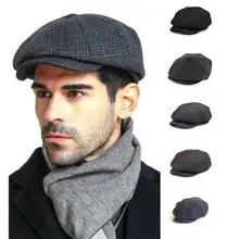 Классическая модная мужская газетная шляпа художника, восьмиугольная шляпа, Корейская версия утолщенного теплого клетчатого берета, винтажная шапка