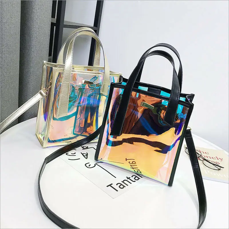 

2PCS/Set Women Shoulder Bags Fashion New Hot Style Hologram Transparent Handbags Messenger Purse Tote And Inner Bags