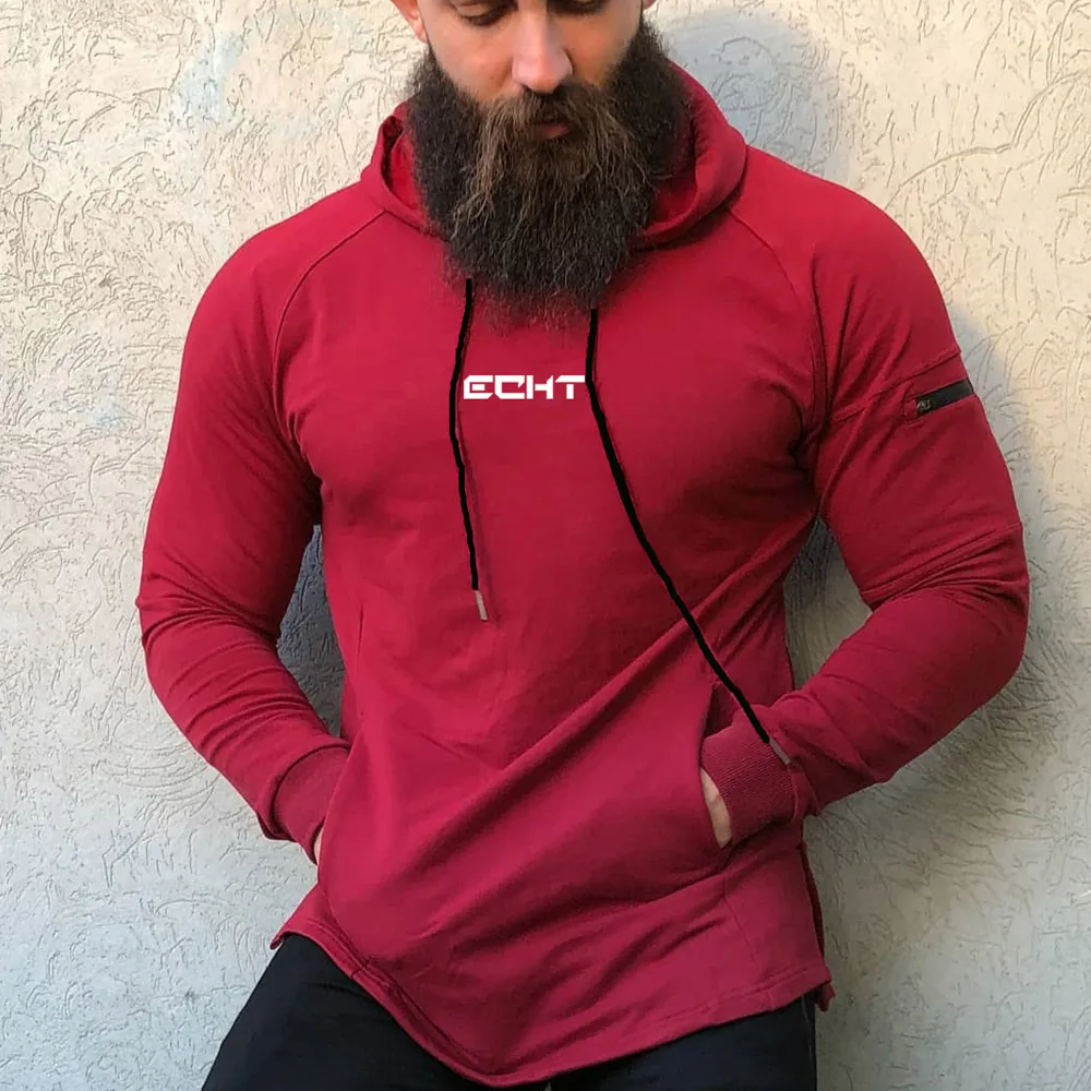 

Brand Casual Hoodie Mens Cotton Red Sweatshirt Gyms Fitness Workout Pullover Autumn New Male Fashion Hooded Jacket Tops Clothing