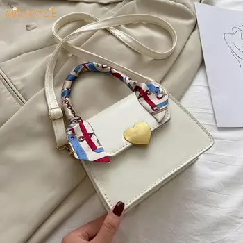

Fashion PU Leather Crossbody Bags Women Silk Scarf Handle Elegant Shoulder Handbags Portable Love Buckle Female Small Messenger