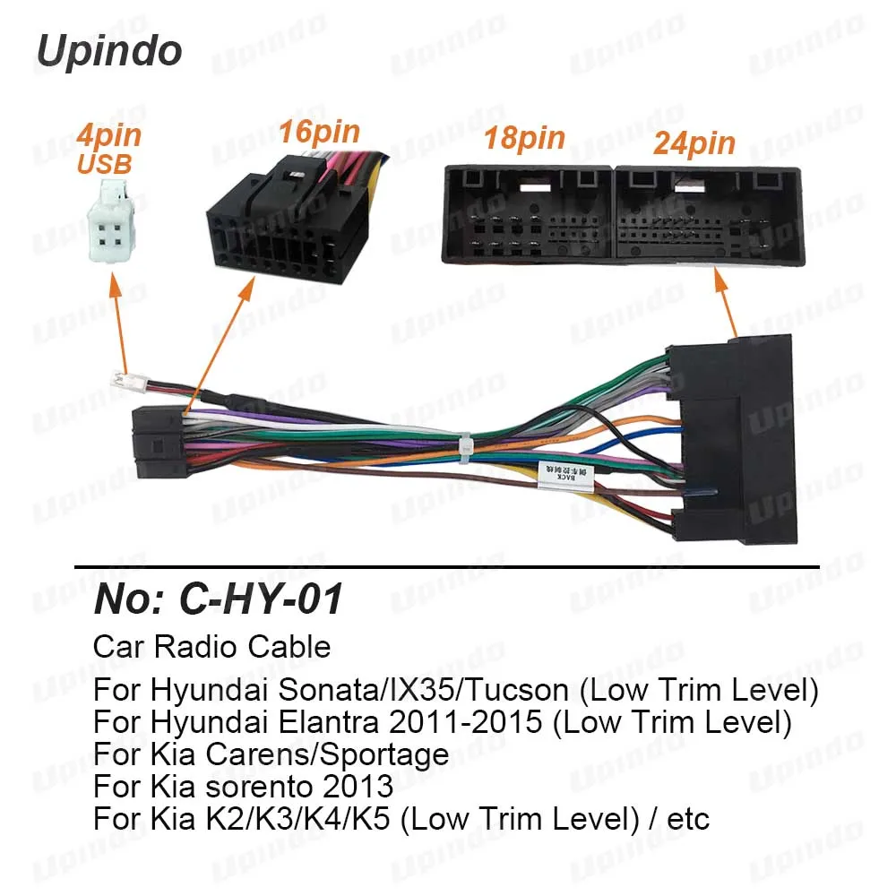 

16pin Car Radio Cable for Hyundai Sonata IX35 Tucson Elantra for KIA Carens Sportage Sorento K2 K3 K4 K5 Power Wiring Harness