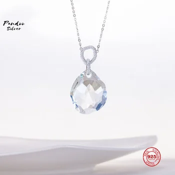 

PANDOO Fashion Charm Pure 925 Silver Original 1:1 Copy, Simple Fresh Crystal Fashion Necklace Female Luxury Jewelry Gifts