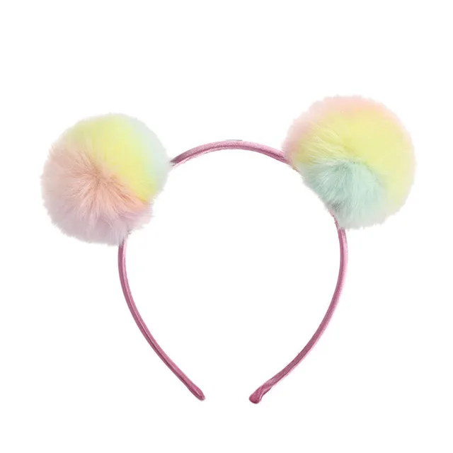 ncmama Cute Solid Panda Ears Hair Bands For Girls Kids Colorful Fluffy Pompom Ball  Headband Fashion Hair Accessories 2