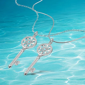 

Hot Selling women's jewelry key silver necklace, pure silver O chain 925 sterling silver key pendants necklace for women