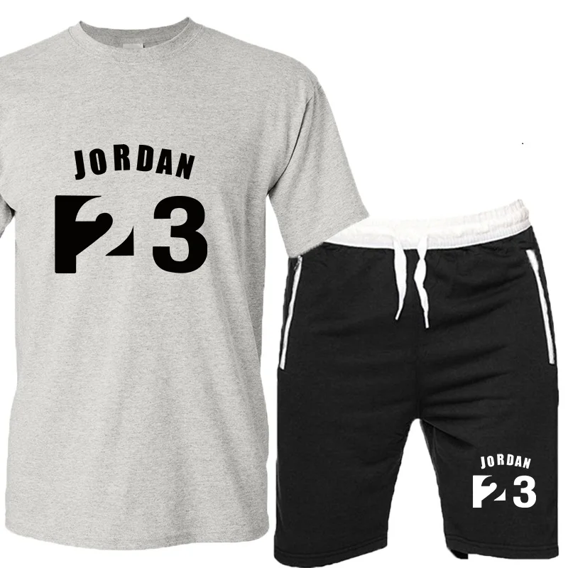 JORDAN 23 спортивный костюм с принтом футболка+ шорты модные тенденции в фитнесе хлопковые брендовые футболки для мужчин одежда для бодибилдинга M-XXL