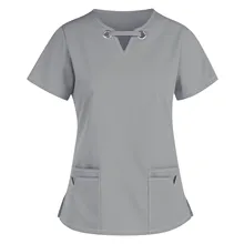 Workwear de saúde clássico decote em v esfrega topo feminino laboratório workwear salão de beleza esfrega uniformes sólido manga curta blusa
