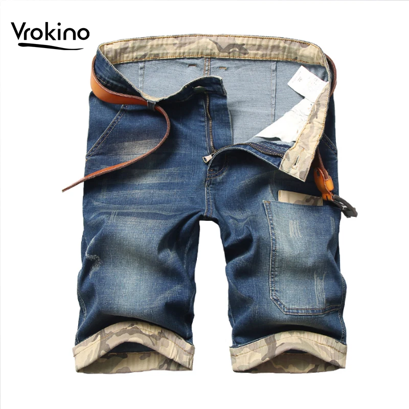 Новинка, летние мужские джинсовые шорты, высококачественные эластичные джинсовые шорты, большие размеры 28-48, мужские синие шорты