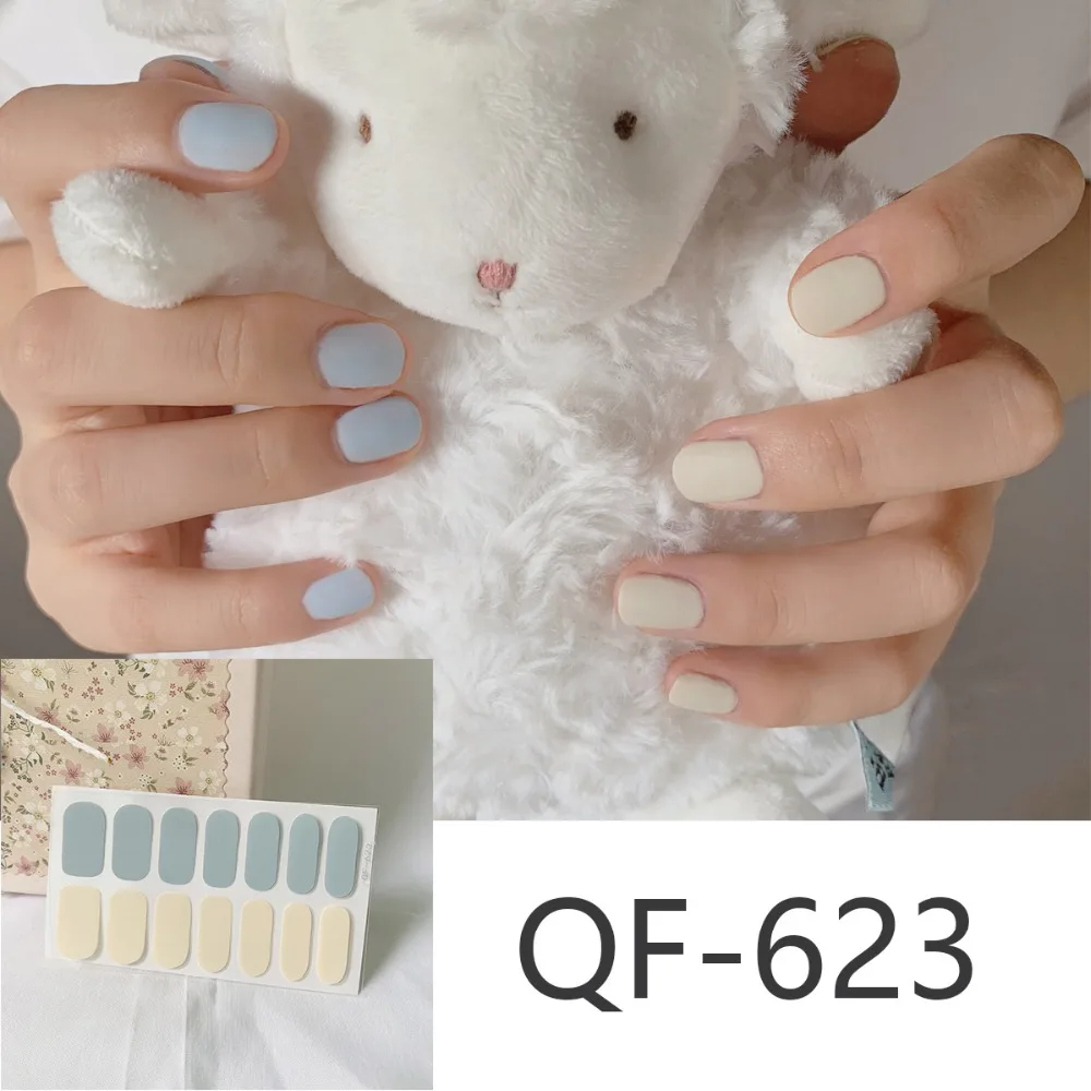 14tips/sheet Milk Heart Nail Wraps Polish Decals Strips Jump Cross Color Glitter 3D Adhesive Full Nail Art Stickers Matte Nails