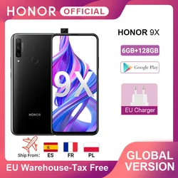 В наличии глобальная версия Honor 9X 6 ГБ 128 Гб Смартфон 48MP AI троек Камера 6,59 ''мобильный телефон Google Play для мобильного телефона