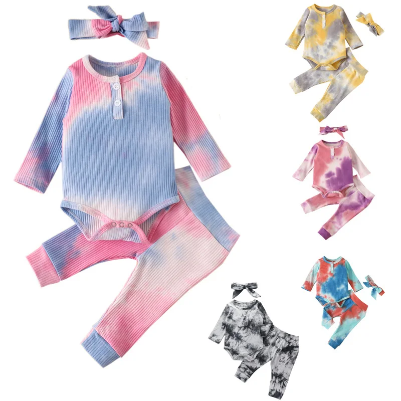 3pcsBabyGirlsBoyscolorfulTiedyeCottonClothesSetsKidsChilds