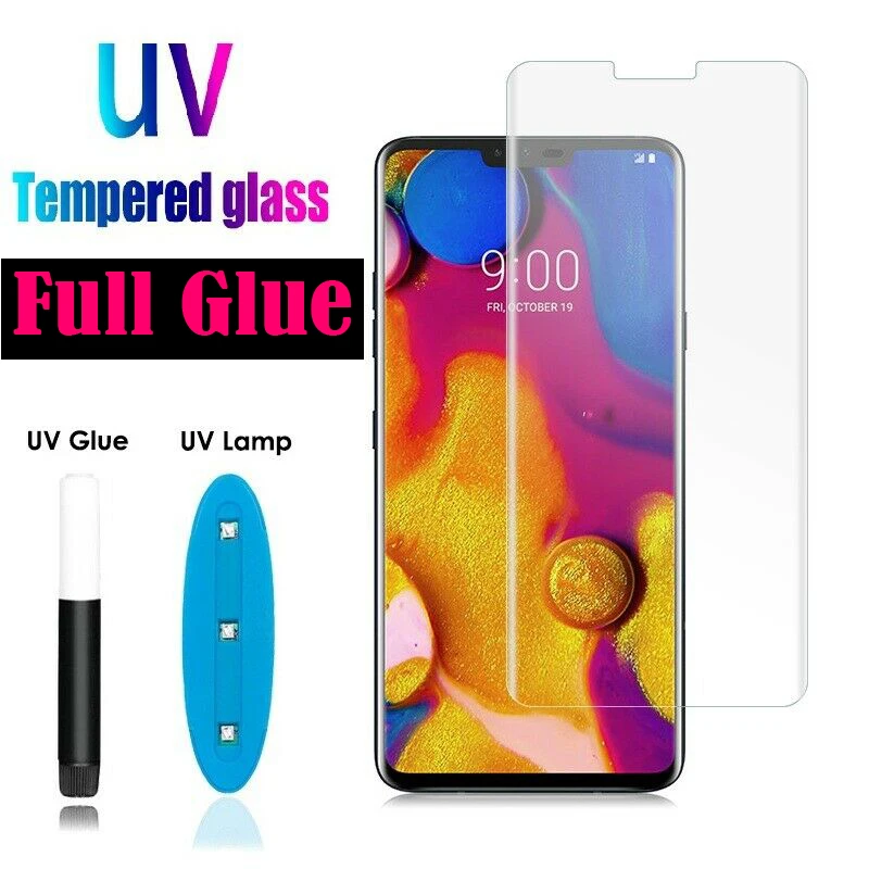 

Transparent Clear UV Liquid Full Glue Tempered Glass For LG V30 V40 V50 G7 G8 Thinq Phone Screen Protector Protective Film