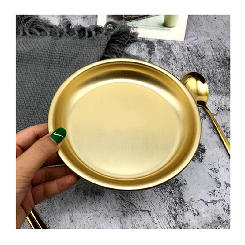 12 шт. многофункциональная Корейская алюминиевая Золотая тарелка для закуски салат барбекю тарелка с плоским дном круглая посуда домашняя обеденная тарелка 15 см