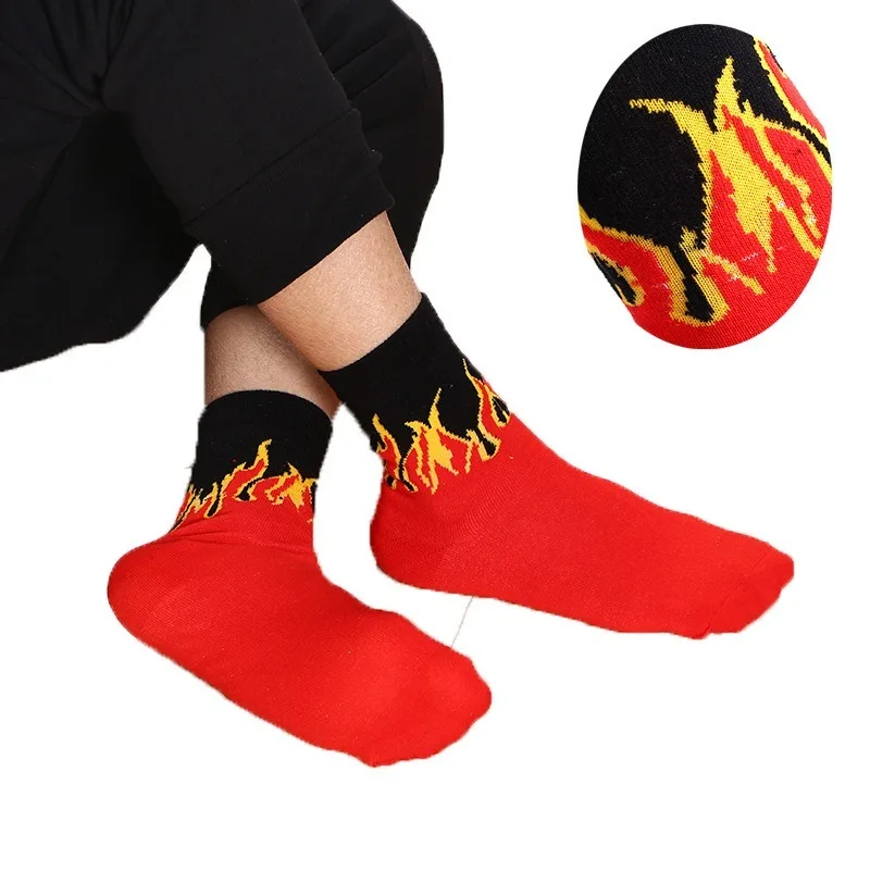 Harajuku Men's Fashion Hip Hop Color Fire Boat Socks Red Flame Torch Hot Warm Street Skateboard Cotton Socks Skarpetki Socks