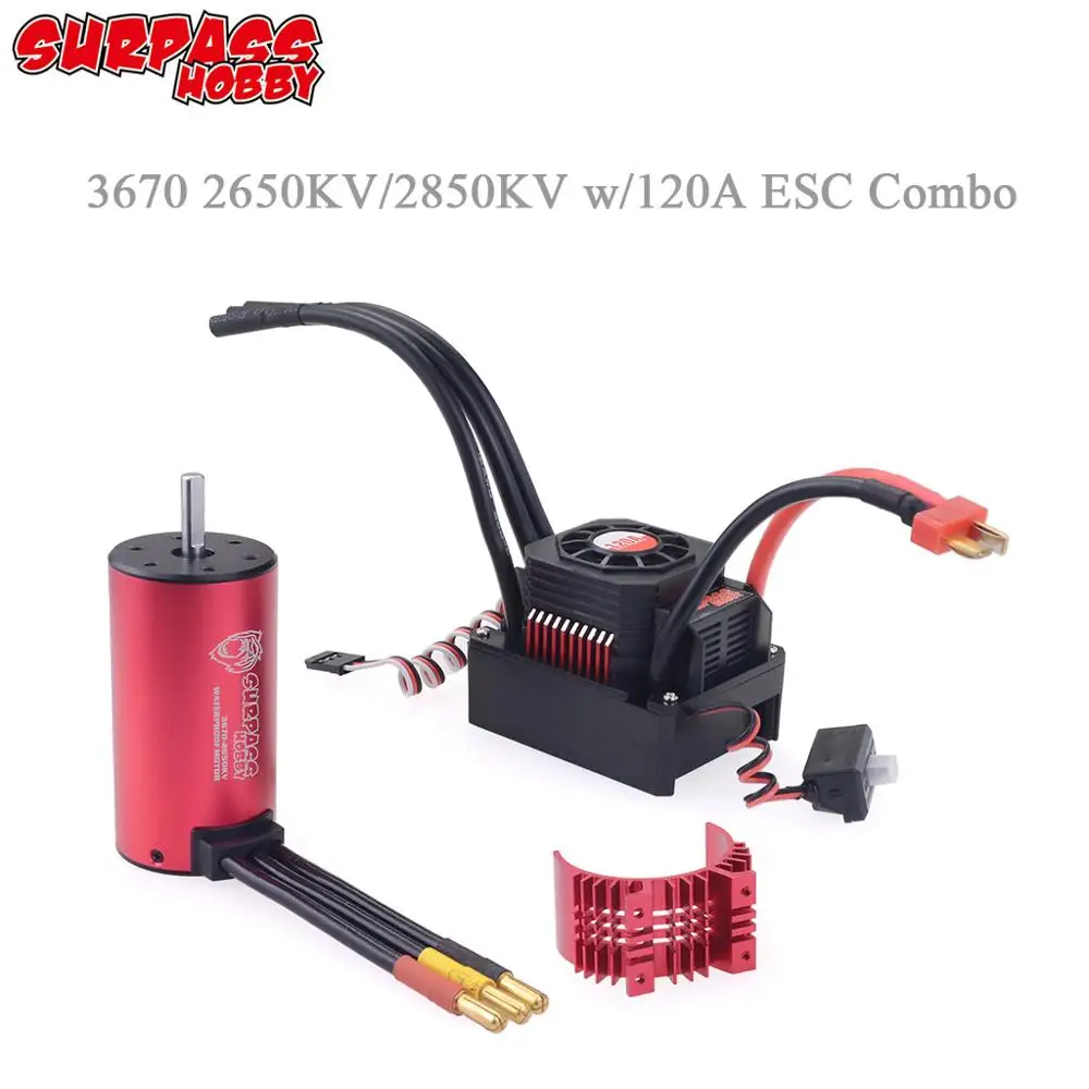 SURPASSHOBBY водонепроницаемый бесщеточный двигатель 3670 2650KV 2850KV w/ 120A ESC для 1/10 1/8 RC