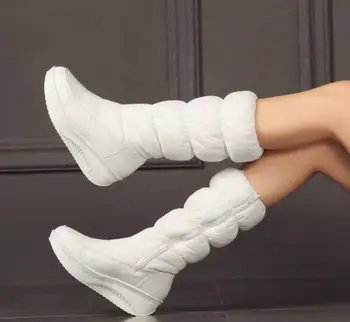 

SunNY Everest space Boots women Female shoes zip wedges Autumn Winter knee snow Boots Down flats zip Plush 34-39 black white