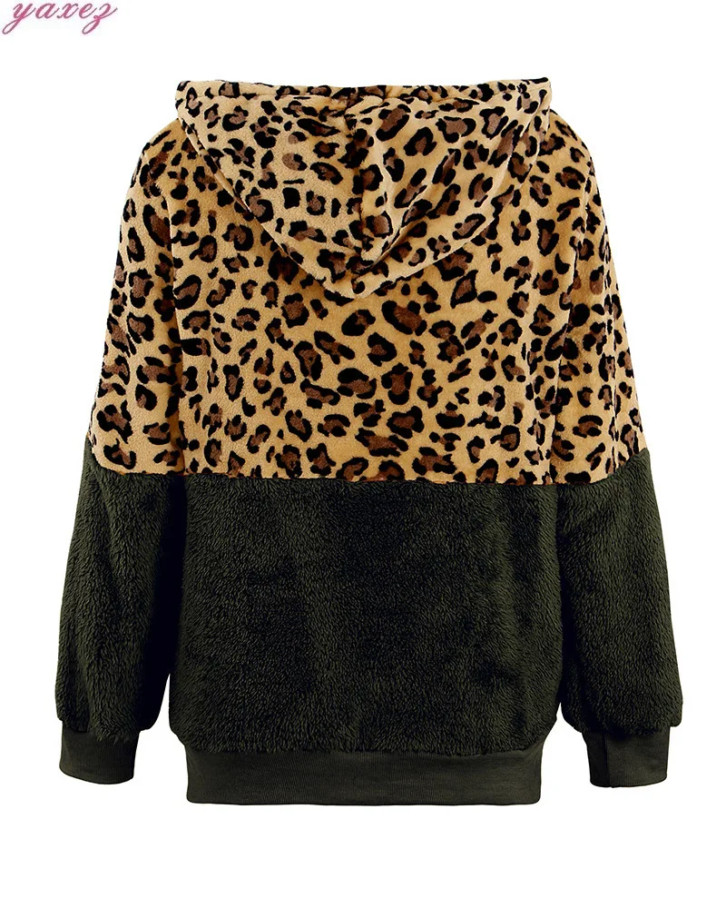 New Winter Fashion Leopard Patchwork Women's Jackets Faux Fur Plush Flocking Keep Warm Hoodies Zipper Ladies Coat